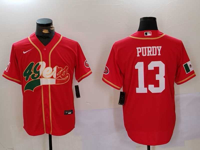 Men%27s San Francisco 49ers #13 Brock Purdy Red With Patch Cool Base Stitched Baseball Jersey